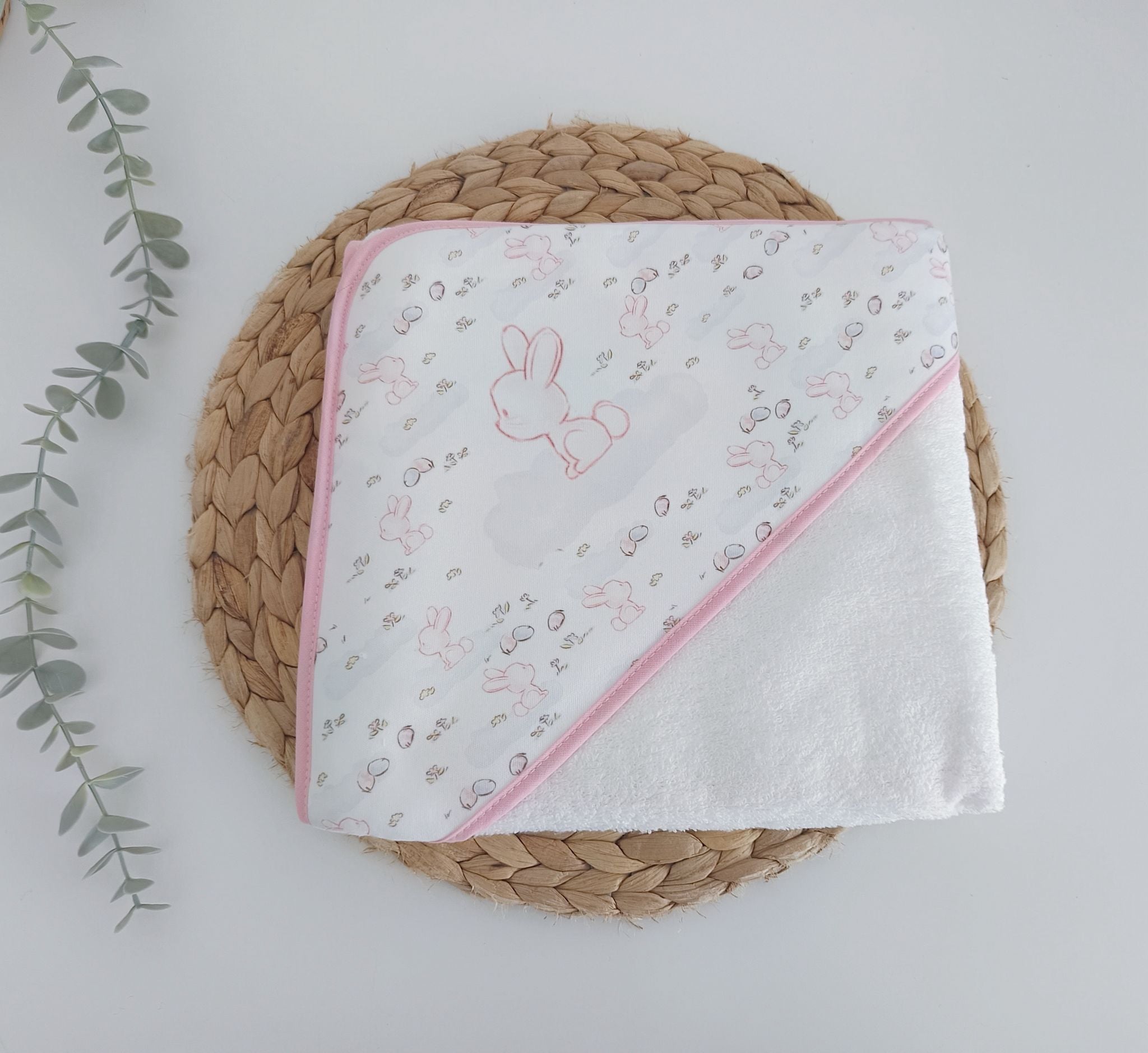 Toalha de Banho para bebé Tecido Coelhinhos Rosa