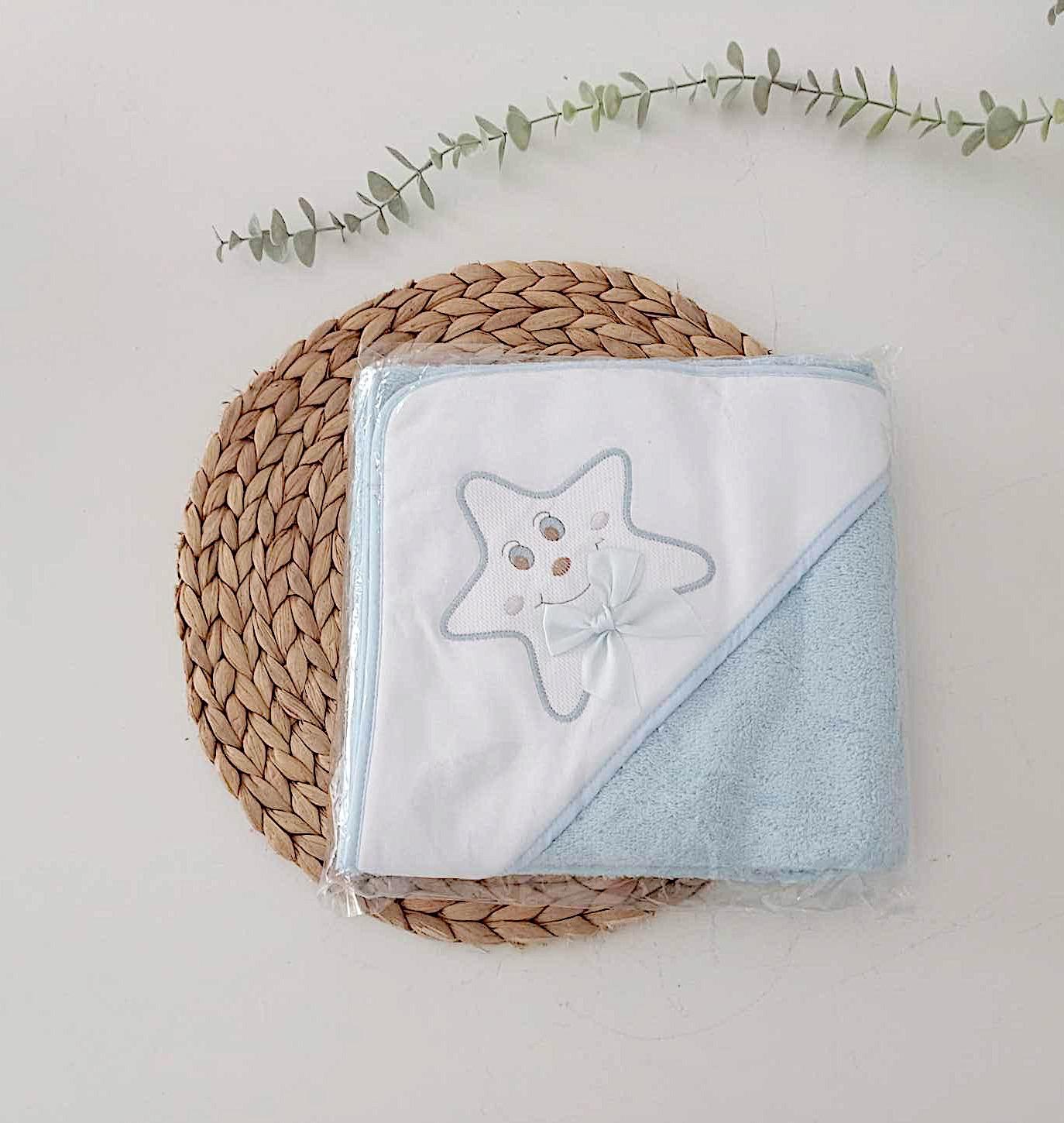 Toalha de banho para bebé Estrelinha Sorridente Azul