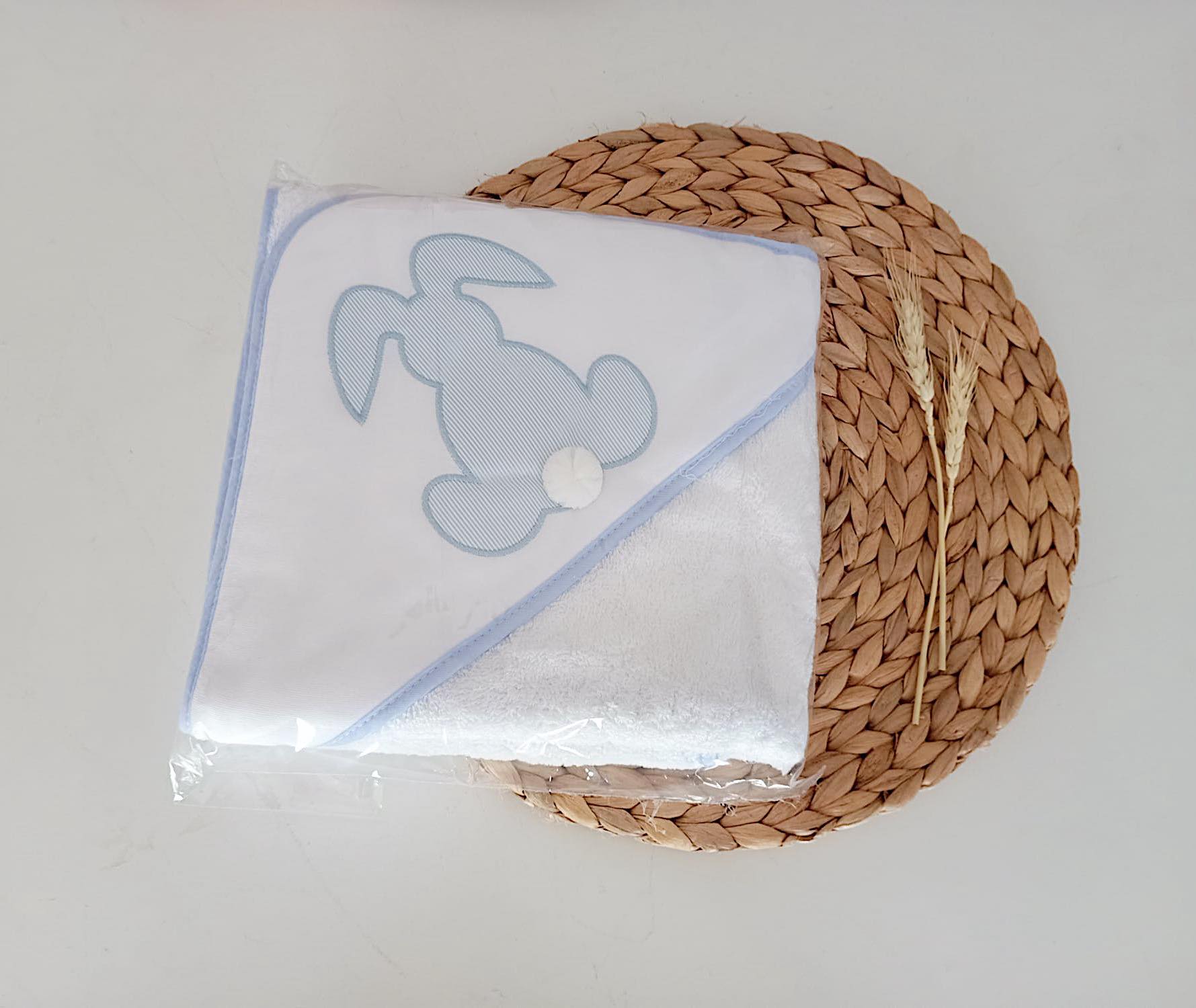 Toalha de banho para bebé Coelho Pompom Azul