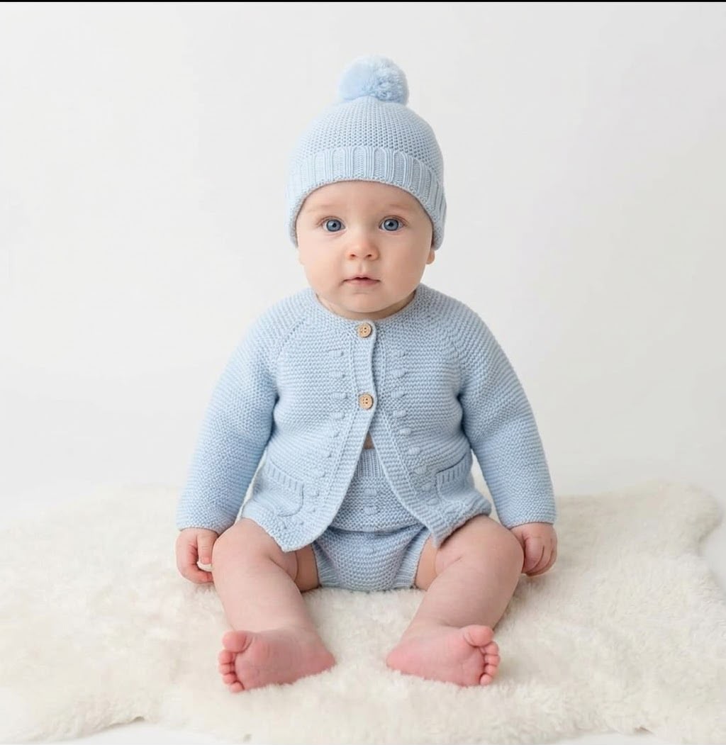 Tapa Fraldas de Malha com Gorro e Casaco Azul