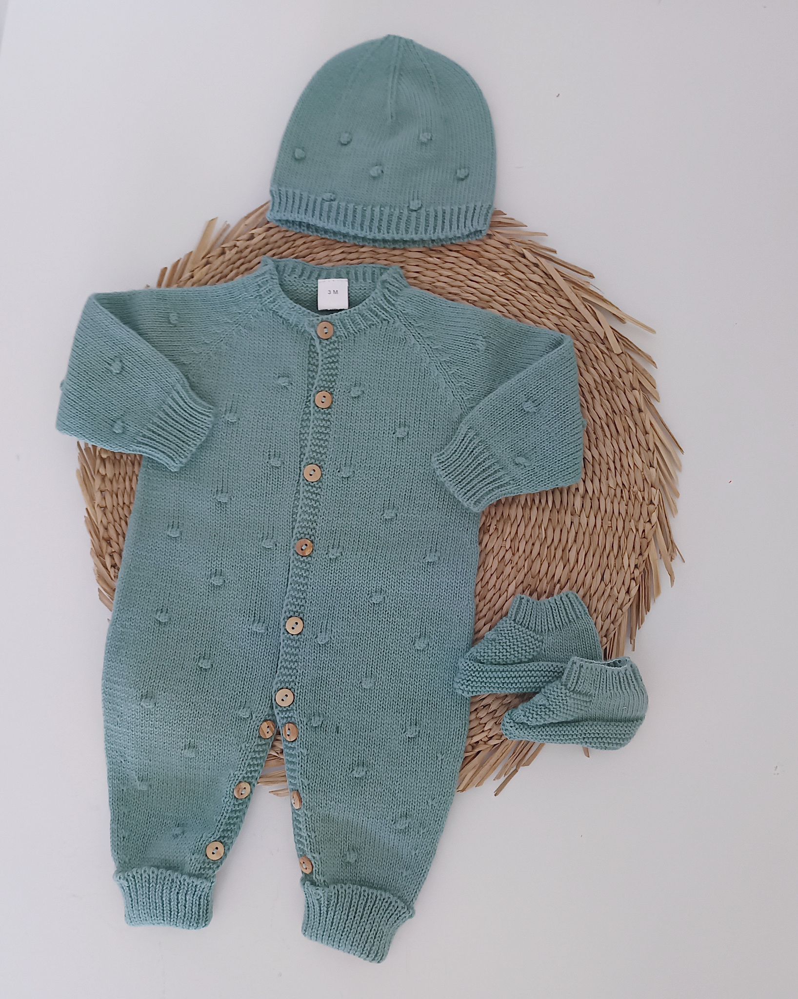 Babygrow de malha pompons com gorro e carapins Verde