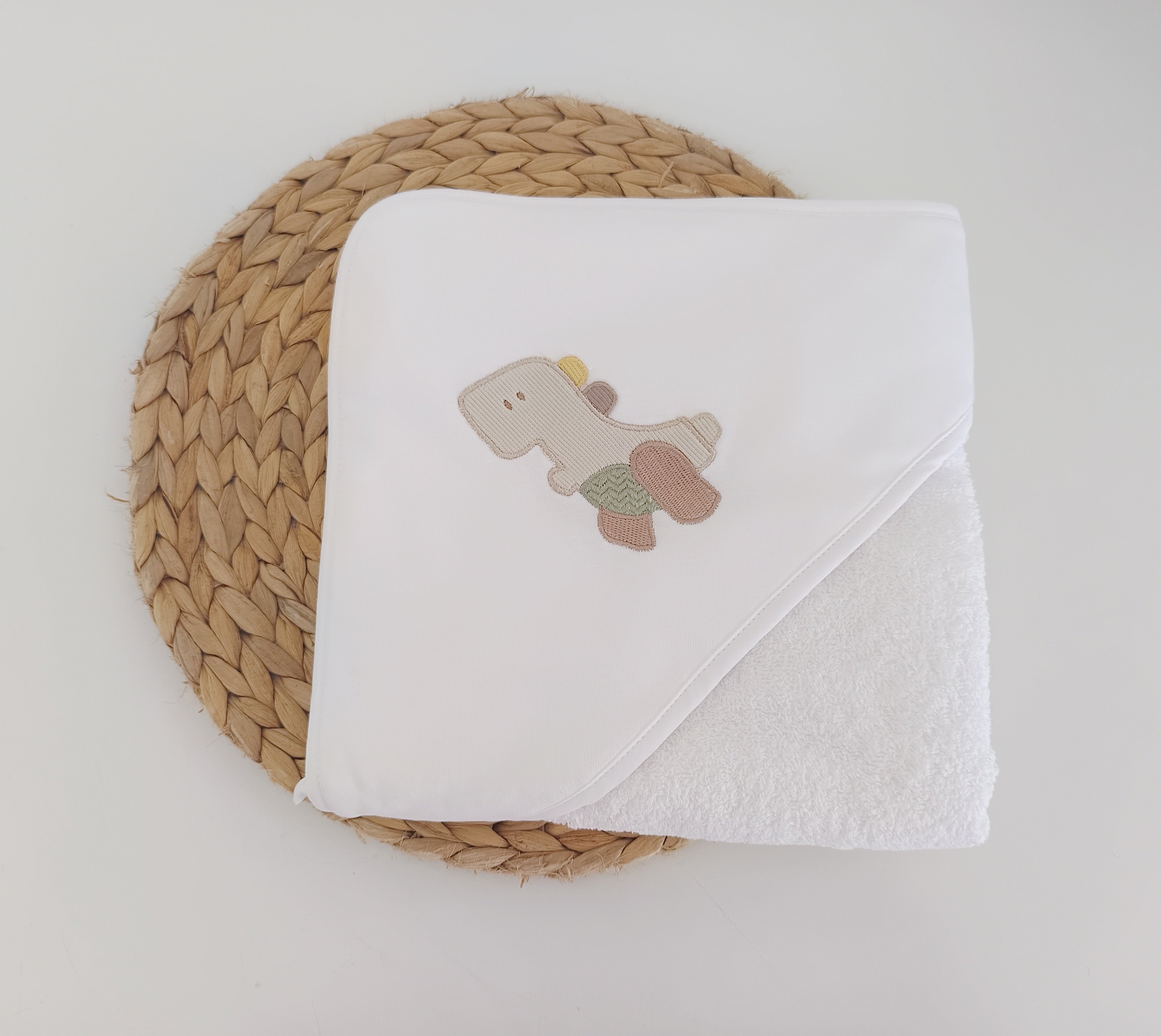 Toalha de bebé branca com dinossauro bordado FitFiu Babies